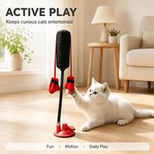2pcs Cat Boxing Punching Bag Interactive Toy, Suction Cup Base With Adjustable Height, Elastic Rebound Fun Cat Teaser Design, Suitable For Indoor Floor, Tile, Glass And Other Smooth Surfaces, Accompany Cats Daily Pushing, Scratching And Pouncing Interactive Play, Easy Installation Pet Supplies - View 5