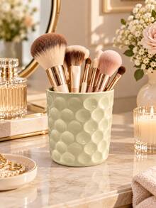 1pc Bow Makeup Brush Organizer Cup, Cute Bubble Textured Desktop Cosmetic Storage Holder, Vanity Bathroom Countertop Organizer For Brushes, Pens & Beauty Tools, Coquette Room Decor, Gift For Girls - Multicolor - View 5
