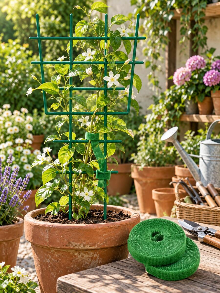 4pcs Plant Climbing Support Stakes With 2 Rolls Plant Ties, Sturdy Rust-Proof Garden Trellis Support Poles, Suitable For Climbing Plants, Vegetables, Flowers, Grapevines, Roses, Tomatoes, Beans, Jasmine, Flexible Plant Ties To Fix Vine Stems - Multicolor - View 1