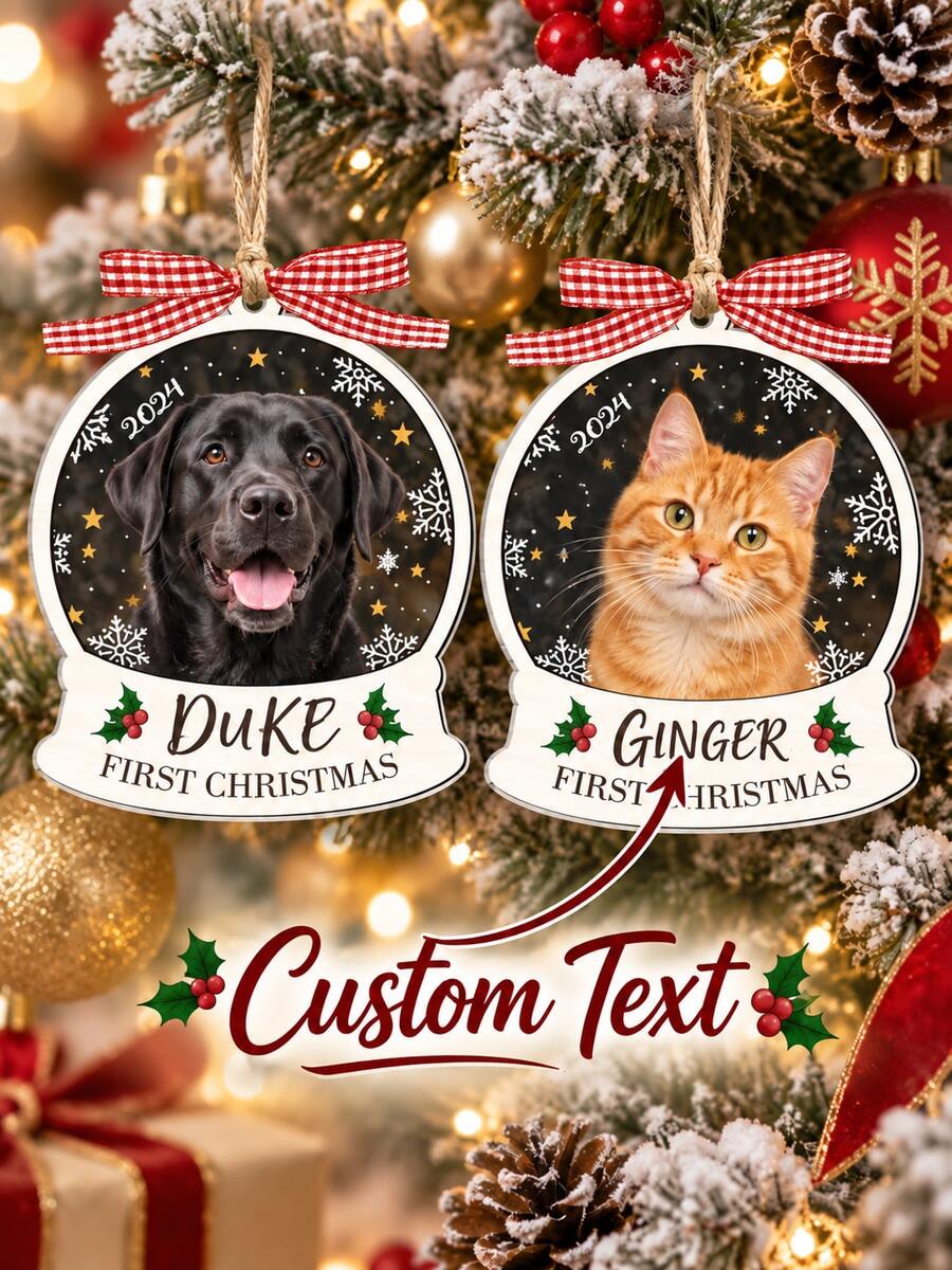Personalized Pet Photo Christmas Ornament With Custom Name, Dog Cat First Christmas Tree Ornament, Custom Pet Portrait Hanging Decoration, Pet Photo Keepsake, Pet Lover Christmas Gift, Personalized Holiday Gift, Xmas Tree Decor - Multicolor - View 1