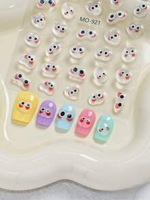 1pc Fall/Autumn/Fall Nails Cute Monster 3D Nail Art Decor, Glitter Transparent Resin Material, Colorful Adorable Expression Stickers, DIY Sweet & Cool Fingertip Style - Multicolor - View 4