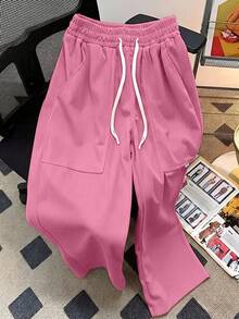 Modcrash Men's Vertical Striped Corduroy Long Pants, Loose Straight Leg Design Comfortable, Loose Fit Suitable For All Body Types Outdoor Casual Home Wear - Pink - View 5
