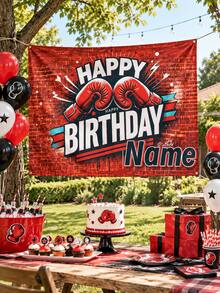 Personalized Boxing Theme Birthday Backdrop For Baby Boy, Customized Name Party Background, Nursery Wall Decor, Children's Birthday Party Decoration, Christmas Holiday Gift - Multicolor - View 5