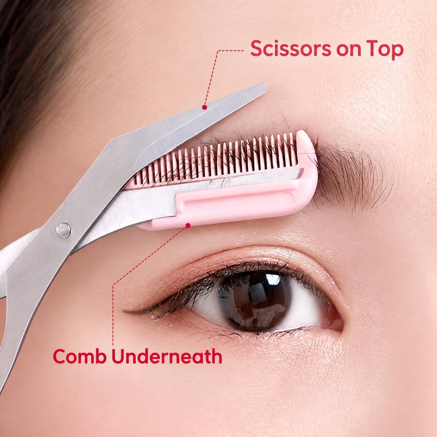 1pc Stainless Steel Eyebrow Scissors With Comb, Makeup Tool Small Scissors, Eyebrow Grooming Tool, Boxed - Multi-color - View 1