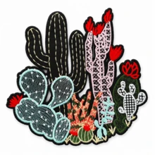 1pc Boho Desert Cactus Iron On Embroidered Patch, Western Floral Cactus Decor For Clothes Backpack - Multicolor - View 7