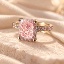 1pc Women's Gold Ring, Pink Square Textured Leopard Print Decor, Fashion Design, Exquisite Elegant Style, Daily Versatile Finger Jewelry Accessory - Square Leopard Print Ring - View 3