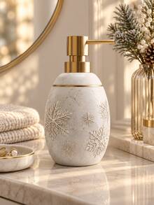 1pc Farmhouse Christmas Soap Dispenser, Neutral White Refillable Liquid Hand Soap Lotion Pump Bottle With Gold Pump, Rustic Winter Bathroom Kitchen Sink Countertop Decor - Multicolor - View 6