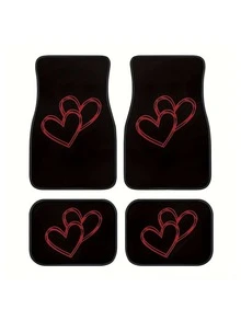 4pcs Polyester Car Floor Mats, Featuring Minimalist Black & White Heart Pattern, Suitable For Car Interior, Easy Installation & Maintenance, Fashionable & Durable - A - View 12