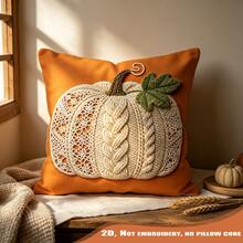 1pc 2D Printed Knitted Pumpkin Pattern Orange Bohemian Farmhouse Style Autumn Decorative Pillow Case, Sofa Cushion Home Decor, Not Embroidered, No Pillow Insert - Multicolor - View 9