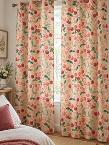 2PCS Cherry Print Faux Linen Sheer Curtains, Light Filtering Window Drapes, Fruit Home Decor For Kitchen Living Room, 71"W X 94"L - Multicolor 3 - View 1