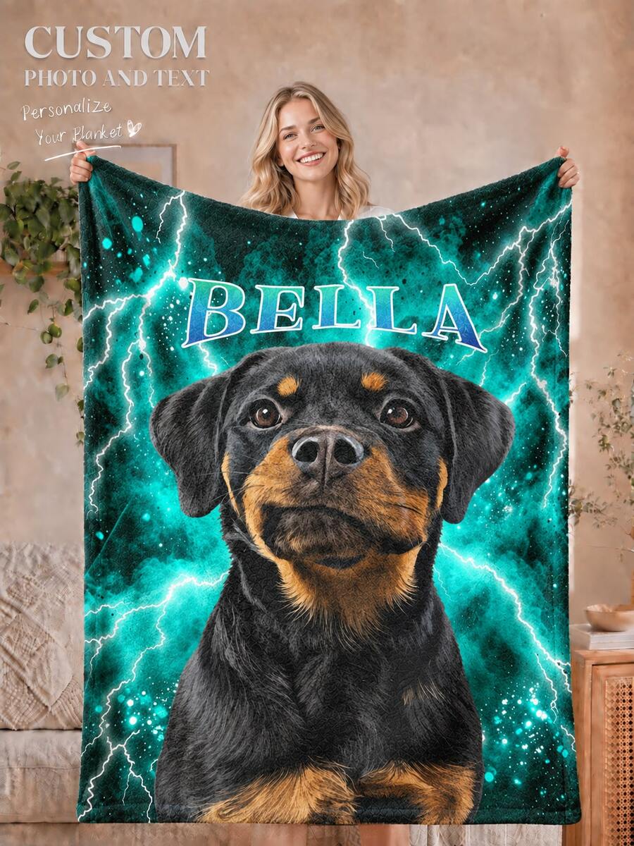 1pc Customized Photo Blanket, Personalized Flannel Blanket With Photo And Text, Office Nap Blanket, Comfortable Blanket, Mother's Day And Father's Day Gift For Parents, Bedding Blanket, Bed Customized Blanket, Customized Text Blanket, Home Personalized Customized Blanket - Multicolor - View 1