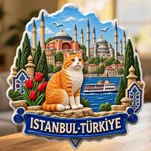 Istanbul Turkey Fridge Magnet, A Cat Watching The Bosphorus And Historic Mosques For Cozy Kitchen Daydreams For All Metal Surfaces Throughout The Home - A - View 1