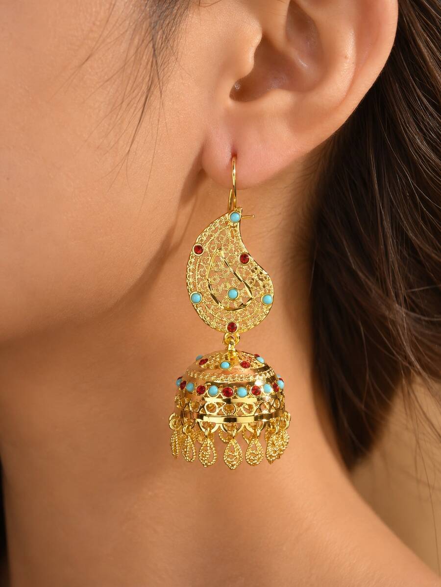 1 Pair Vintage Style Tassel Bell Wind Chime Pendant Earrings, Premium Jewelry Suitable For Women's Daily Wear, Activities, Weddings And Parties - Yellow Gold - View 1