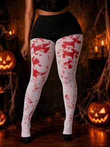 Celana Ketat Cosplay Wanita Motif Percikan Darah Merah Putih untuk Halloween - MultiWarna - View 9