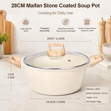 Large Capacity Maifan Stone Coated Soup Pot With Glass Lid, Easy-Release Surface Stock Pot For Soups, Stews, Hot Pot, Pasta And Family Meals, Deep Stovetop Cooking Pot With Dual Side Handles - View 12