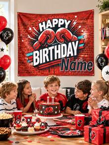 Personalized Boxing Theme Birthday Backdrop For Baby Boy, Customized Name Party Background, Nursery Wall Decor, Children's Birthday Party Decoration, Christmas Holiday Gift - Multicolor - View 3