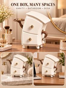 1pc Creative Bent-Over Design Desktop Organizer With Drawer, Compartment Jewelry And Earring Storage Box, Decorative Countertop Organizer For Vanity, Entryway Cabinet And Dresser, Multifunctional Storage Case For Small Accessories - Multicolor - View 6
