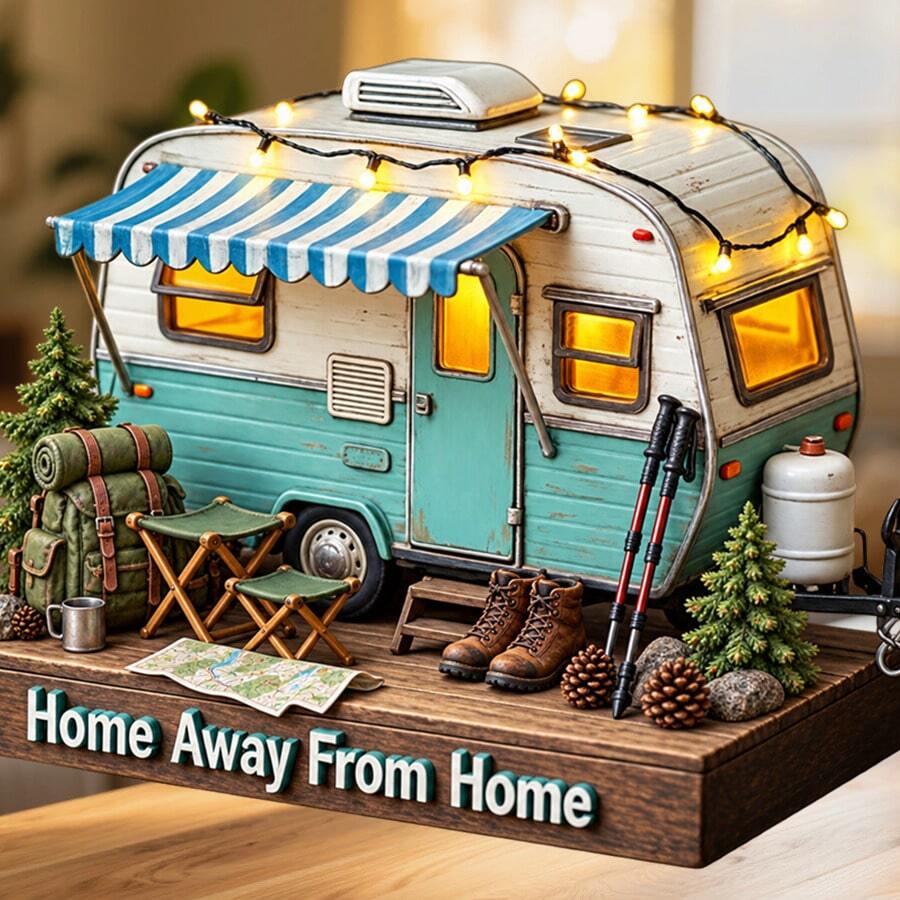 Magnet Kulkas Bertema Camper Hutan "Rumah Jauh dari Rumah", Kisah Akhir Pekan Mendaki untuk Impian Dapur Penuh Petualangan, Cocok untuk Semua Permukaan Logam di Seluruh Rumah - A - View 1