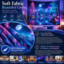 2D Flat Pattern, Single Piece, Mountain And Lake Reflection Tapestry, Snowy Mountain, Pine Forest, Starry Sky, Lake Reflection Pattern, Glows Under Fluorescent Light, Suitable For Wall Decor, Backdrop, Party Decoration - Multicolor - View 10