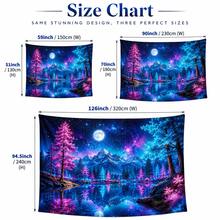 2D Flat Pattern, Single Piece, Mountain And Lake Reflection Tapestry, Snowy Mountain, Pine Forest, Starry Sky, Lake Reflection Pattern, Glows Under Fluorescent Light, Suitable For Wall Decor, Backdrop, Party Decoration - Multicolor - View 2