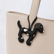 1PC/2PCS/3PCS Cute Spotted Puppy Pendant, Leather Strap Handmade Stitched Bag Charm, Backpack Accessory Small Gift - Black - View 4