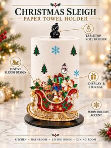 Christmas Decor Vanity Tissue Holder - Desktop Roll Paper Holder (Combines Display And Storage Functions), Christmas Sleigh Design, Suitable For Kitchen, Bathroom, Living Room And Dining Room, Decorative Ornament To Create A Warm Christmas Atmosphere - Multicolor - View 4