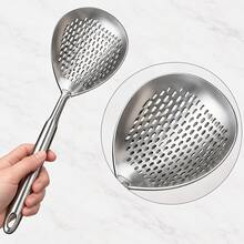 1–2pcs Large Stainless Steel Strainer Spoon, Long Handle Hollow Filter Spoon, Suitable For Draining Dumplings, Pasta And Vegetables - Multicolor - View 5