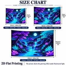 2D Flat Pattern, Single Piece, Moonlight Waterfall Forest Tapestry, Vibrant Trees, Full Moon, Multi-Layer Waterfall And Stream Design, Glows Under Fluorescent Light, Suitable For Wall Decor, Backdrop, Or Party Decoration - Multicolor - View 3