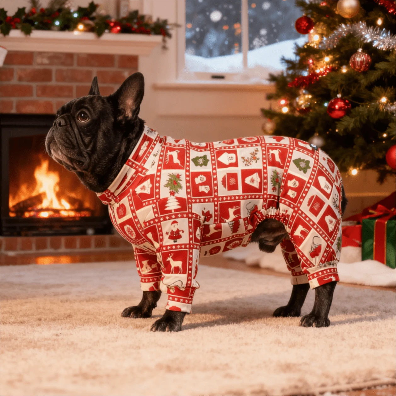 1PC Christmas Dog Pajamas - Soft Warm And High Stretch Full Coverage Pet Rompers, Anti Licking & Bug Protective Jumpsuit For Small Medium Large Dogs, Christmas All Over Printing Dog Clothes - Multicolor - View 1
