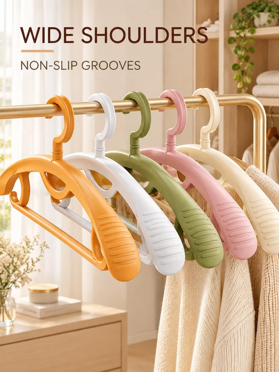 Multifunctional Non-Slip Shoulder Grooved Hangers, Space-Saving Closet Storage And Drying Rack, Suitable For Home Storage, Apartment, Dorm, Renters, Easily Organize Jackets, Coats, Scarves, Towels, Suitable For Bedroom, Bathroom, Laundry Room, Entryway, Holiday Gift - Multicolor - View 1