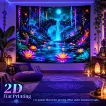 2D Flat Pattern, 1pc, Dreamy Wonderland Tapestry, Vibrant Colors, Fluorescent Stone Arch, Waterfall, Full Moon Pattern, Glows Under Fluorescent Light, Wall Decoration Backdrop, Party Decor - Multicolor - View 7