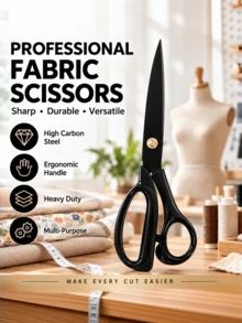 1 PC Professional Heavy Duty Fabric Scissors, Tailor Sewing Shears For Dressmaking, Leather, Denim & Fabric Cutting, Ergonomic Handle - Multi-color - View 2