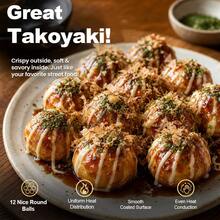 Wajan Takoyaki, Cetakan Bola Gurita Berlapis Halus dengan Gagang Panjang, Cetakan Kue Bulat Multi-Lubang untuk Kompor Gas, Wajan Ebelskiver untuk Takoyaki, Cake Pops, Bakso, dan Camilan - View 6