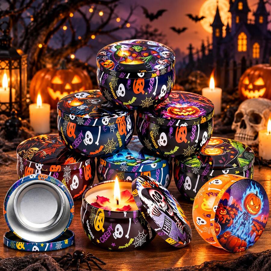 DIY Candle Making Kit, 10pcs 2.5oz Halloween Pattern Empty Candle Jars With Lids, Includes Candle Wicks, Wick Stickers And Wooden Wick Holders, Handmade Candle Craft Materials, Halloween Party Decoration Gifts - Halloween - View 1