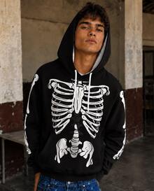 FRACTYR Men's Skull Ribcage Spine Human Skeleton Graphic Sweatshirt, Dark Gothic Style Loose Casual Pullover Sweatshirt - Black - View 6