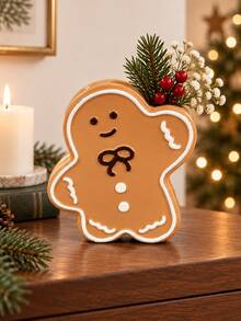 1pc Cute Gingerbread Christmas Vase, Small Flower Vase For Tabletop, Christmas Table Centerpiece, Holiday Shelf Decor, Living Room Kitchen Dining Table Home Decoration, Winter Xmas Decor - Selected Items - View 5