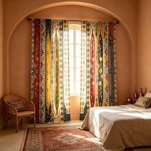 2pcs 2D Vibrant Geometric Pattern Decorative Traditional Print Outdoor Curtains, Designed For Patio, UV-Resistant, Suitable For Porch, Veranda And Awning, Also Can Be Used As Semi-Shade Decoration - Multicolor - View 9