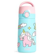 QWE 480ml 316 Stainless Steel Insulated Straw Cup With Silicone Straw, Cartoon Design, Portable Water Bottle For Kindergarten And Primary School Students - Cadet Blue - View 12
