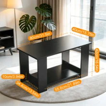 Modern Minimalist Living Room Center Table Tea Table Z Modern Rectangular 2-Tier Coffee Table 5 Support Legs For Living Room Decor Home Furniture Daily Use Functional PieceZ - Black - View 11