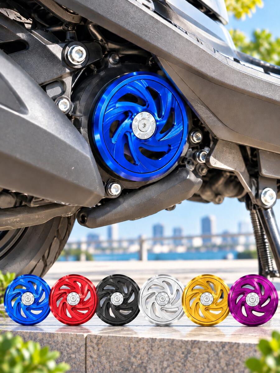 Motorcycle Engine Fan Cover CNC Aluminum Alloy Scooter Transmission Cover Spiral Design Side Cover Racing Style Motorcycle Accessories Modified Scooter Parts Colorful Decorative Engine Cover Universal Motorcycle Upgrade Parts