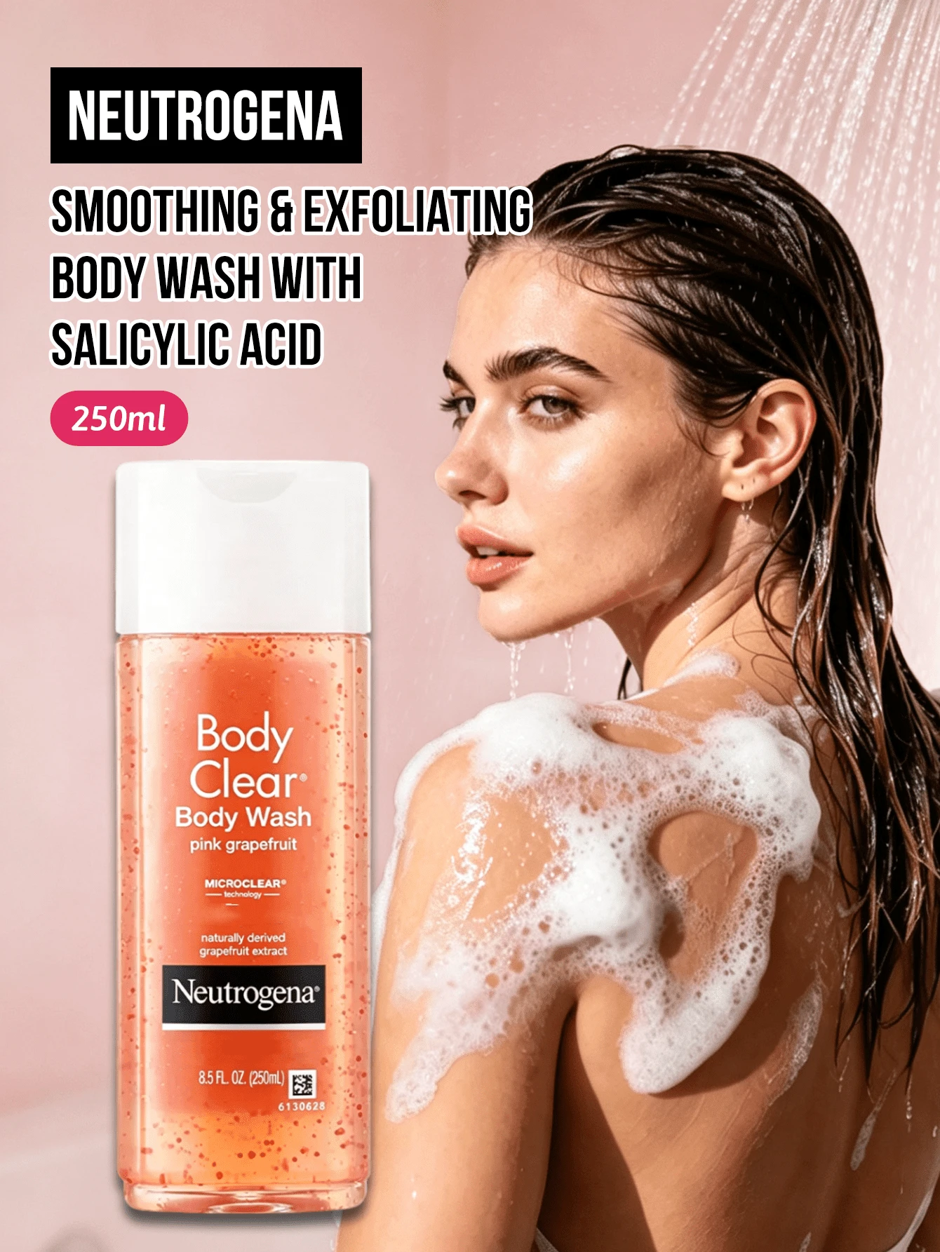 Neutrogena 水楊酸柔滑去角質沐浴露，深層清潔毛孔，讓全身肌膚柔軟光滑，解決三大肌膚問題，清新水療級沐浴產品，完美禮物，250 毫升 - 250毫升 - 查看 1