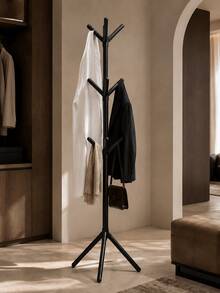 Black And White Dual-Color Tree-Shaped Coat Rack, This Standing Coat Rack Features A Stable Triangular Base And Multi-Hook Design, Easy To Assemble. It Is Sturdy, Durable, Versatile And Space-Saving, Combining Minimalist Aesthetics With Practical Storage Function, Perfect For Placing In Bedroom Or Entryway To Hang Coats, Bags And Hats. - Multicolor - View 3