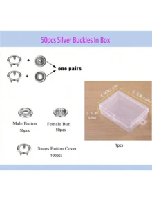 50pcs/Set Metal Snap Fasteners Button With Pliers And Storage Box, Ideal For Diy Crafts, Clothing, Hats And Sewing - Silver - View 19