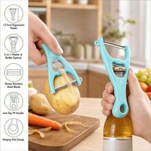 1pc Multi-Function PP Stainless Steel Vegetable Peeler & Bottle Opener, Yanng 2-In-1 Fruit Peeler With Beer Bottle Opener, Sharp Blade Ergonomic Handle Peeling Tool, Suitable For Potato, Apple, Cucumber And Other Daily Kitchen Use - Multicolor - View 5