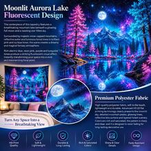 2D Flat Pattern, Single Piece, Mountain And Lake Reflection Tapestry, Snowy Mountain, Pine Forest, Starry Sky, Lake Reflection Pattern, Glows Under Fluorescent Light, Suitable For Wall Decor, Backdrop, Party Decoration - Multicolor - View 9