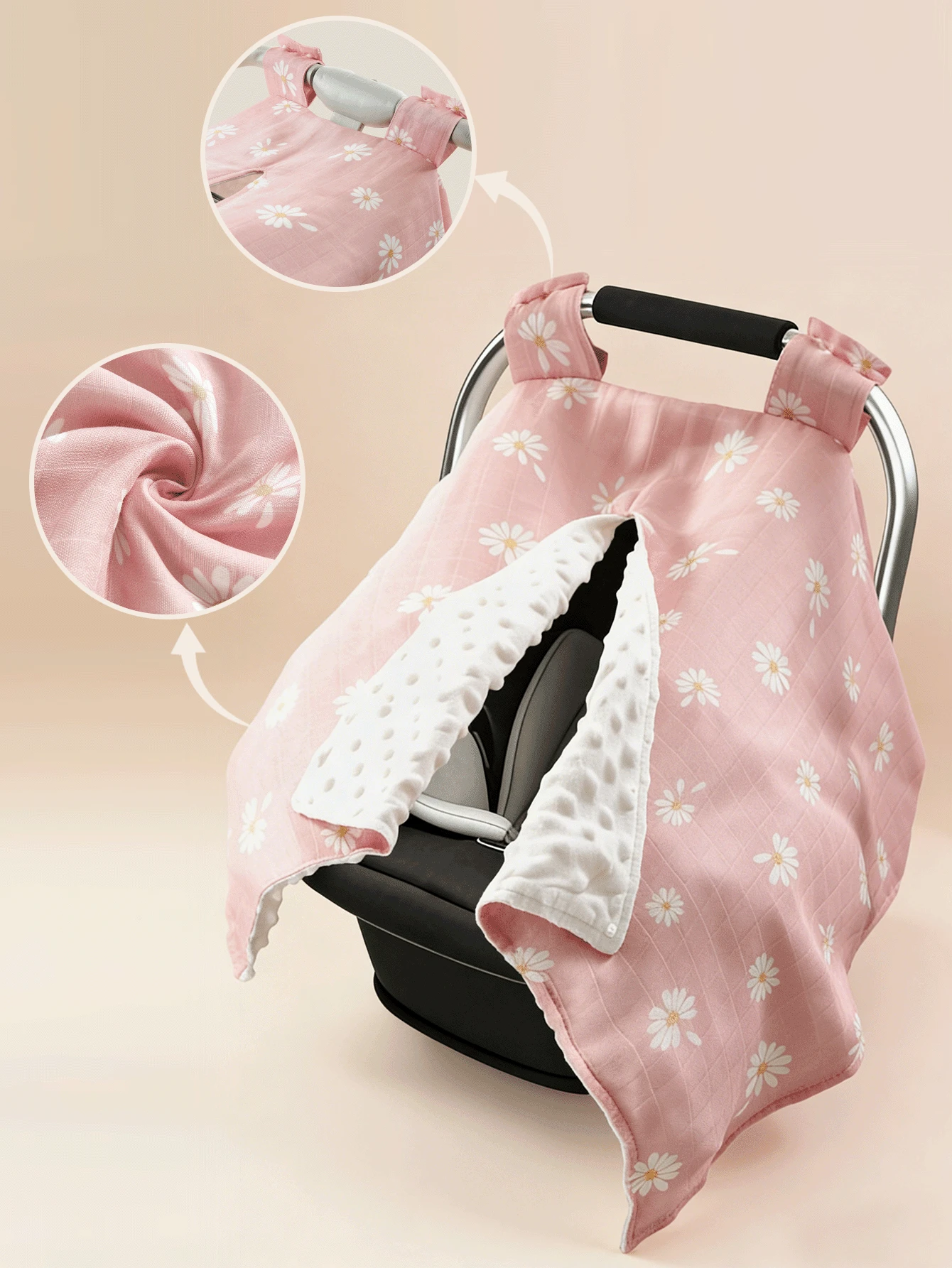 1pc Plush Baby Stroller Cover, Universal Protective Sunshade, Baby Car Seat Windproof Dustproof Cover, Unisex - Multicolor - View 1