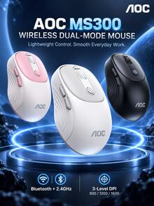 AOC MS300 Wireless Dual-Mode Bluetooth Mouse, Ergonomic Portable Office Mouse, Universal For Desktop And Laptop, Available In Black, White, Pink, And Multiple Colors - View 1