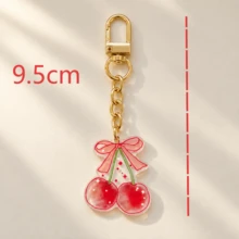 1pc/2pcs Women's Sweet Style Bow & Cherry Double-Sided Embossed Acrylic Keychain Pendant, Cute Bag Charm, Gift For Friends, Handbag Accessory - Multicolor - View 3