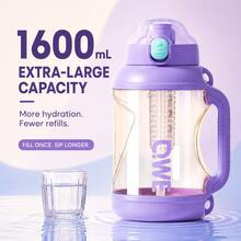 QWEPPSU 1600ml Large Capacity Water Bottle With Tea Infuser, Scale, Straw, Handle, Heat-Resistant, For Fitness, Tea Brewing, And Sports - Lilac Purple - View 5