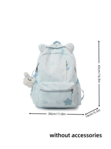 Backpack Cute Cat Ear Apple Star Print Backpack Large Capacity Lightweight School Bag For Teen Girls Daily Campus Travel - Multicolor - View 2